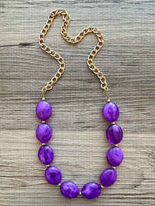 Purple Single Strand Big Beaded Statement Necklace, purple Jewelry, purple beaded necklace, purple bridesmaid necklace jewelry, gold chain