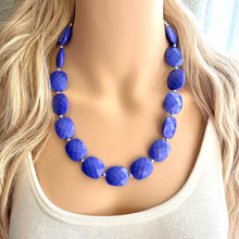 Load image into Gallery viewer, Indigo Chunky Statement Necklace, Big beaded jewelry, single strand Statement Necklace, chunky bib jewelry purple royal blue moody