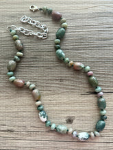 Load image into Gallery viewer, Natural Indian Agate Genuine GemStone Necklace rainbow, silver statement jewelry long beaded statement layering beaded stone colorful