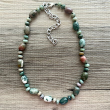 Load image into Gallery viewer, Natural Indian Agate Genuine GemStone Necklace rainbow, silver statement jewelry long beaded statement layering beaded stone colorful