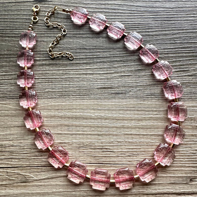 Geometric Pink Statement Necklace, Chunky Jewelry Big Beaded jewelry, Single Strand Necklace, hot pink jewelry, hot pink necklace jewelry