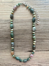 Load image into Gallery viewer, Natural Indian Agate Genuine GemStone Necklace rainbow, silver statement jewelry long beaded statement layering beaded stone colorful