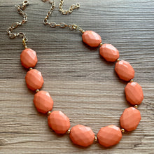 Load image into Gallery viewer, Burnt Sienna &amp; Gold Long Necklace, dark orange ball bead necklace, single strand bib necklace, brown champagne statement layering jewelry