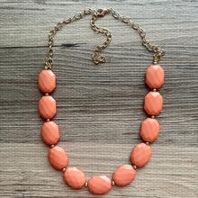 Load image into Gallery viewer, Burnt Sienna &amp; Gold Long Necklace, dark orange ball bead necklace, single strand bib necklace, brown champagne statement layering jewelry