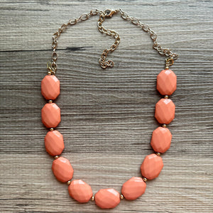Burnt Sienna & Gold Long Necklace, dark orange ball bead necklace, single strand bib necklace, brown champagne statement layering jewelry