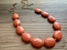 Load image into Gallery viewer, Burnt Sienna &amp; Gold Long Necklace, dark orange ball bead necklace, single strand bib necklace, brown champagne statement layering jewelry