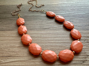 Burnt Sienna & Gold Long Necklace, dark orange ball bead necklace, single strand bib necklace, brown champagne statement layering jewelry