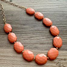 Load image into Gallery viewer, Burnt Sienna &amp; Gold Long Necklace, dark orange ball bead necklace, single strand bib necklace, brown champagne statement layering jewelry