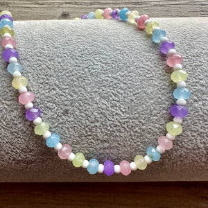 Gelato Scoop Gemstone Single Strand Beaded Statement Necklace, purple beaded necklace, pink bridesmaid jewelry layering white yellow blue