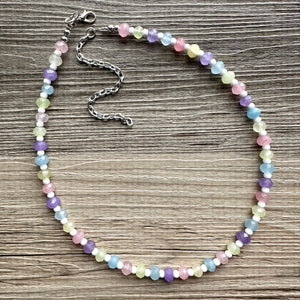 Gelato Scoop Gemstone Single Strand Beaded Statement Necklace, purple beaded necklace, pink bridesmaid jewelry layering white yellow blue