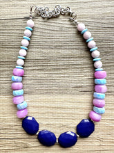 Load image into Gallery viewer, Indigo &amp; periwinkle Chunky Statement Necklace, Big beaded jewelry, single strand Statement Necklace, chunky bib jewelry purple aqua blue