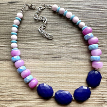 Load image into Gallery viewer, Indigo &amp; periwinkle Chunky Statement Necklace, Big beaded jewelry, single strand Statement Necklace, chunky bib jewelry purple aqua blue