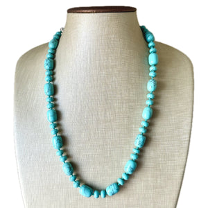 Aqua Jade Beaded 1 strand Statement Necklace, Chunky Bib Single turquoise stone jewelry, gemstone layering light blue green