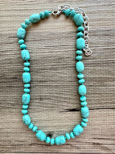 Aqua Jade Beaded 1 strand Statement Necklace, Chunky Bib Single turquoise stone jewelry, gemstone layering light blue green