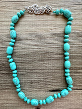 Load image into Gallery viewer, Aqua Jade Beaded 1 strand Statement Necklace, Chunky Bib Single turquoise stone jewelry, gemstone layering light blue green