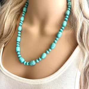 Aqua Jade Beaded 1 strand Statement Necklace, Chunky Bib Single turquoise stone jewelry, gemstone layering light blue green