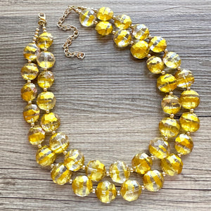 Gold & Resin Painted Chunky Statement Necklace, Big beaded jewelry, Double Strand Statement Necklace, gold navy necklace earring set