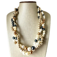 Load image into Gallery viewer, Creamy Champagne Braided Necklace, Chunky Statement Jewelry, Bib Necklace Pearl Necklace Big Bubble Beaded Jewelry, white navy blue wedding