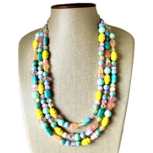 Load image into Gallery viewer, Piccadilly Circus Multi-Color Rainbow Necklace, pastel Chunky Statement Necklace Happy Bright Summer Jewelry, big beaded mint geometric