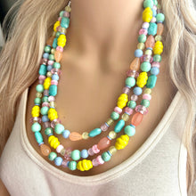 Load image into Gallery viewer, Piccadilly Circus Multi-Color Rainbow Necklace, pastel Chunky Statement Necklace Happy Bright Summer Jewelry, big beaded mint geometric