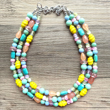 Load image into Gallery viewer, Piccadilly Circus Multi-Color Rainbow Necklace, pastel Chunky Statement Necklace Happy Bright Summer Jewelry, big beaded mint geometric