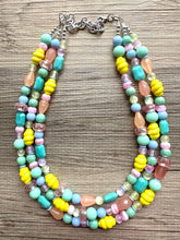 Load image into Gallery viewer, Piccadilly Circus Multi-Color Rainbow Necklace, pastel Chunky Statement Necklace Happy Bright Summer Jewelry, big beaded mint geometric