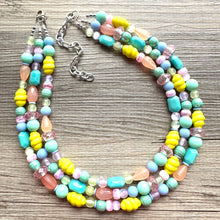 Load image into Gallery viewer, Piccadilly Circus Multi-Color Rainbow Necklace, pastel Chunky Statement Necklace Happy Bright Summer Jewelry, big beaded mint geometric