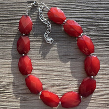 Load image into Gallery viewer, Maroon Single Strand Big Beaded Statement Necklace, red Jewelry, red beaded necklace, red bridesmaid necklace jewelry, red drop earrings