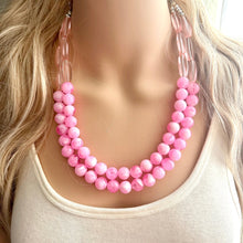 Load image into Gallery viewer, Shades of Pink &amp; Gold Double Layer statement necklace with tan accents, Chunky Jewelry Wedding bridesmaid painted beads jewelry