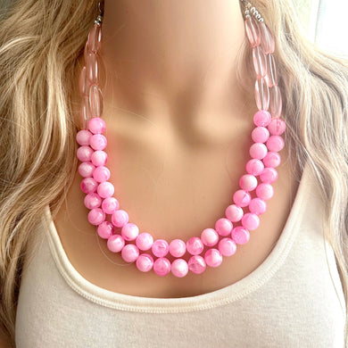 Shades of Pink & Gold Double Layer statement necklace with tan accents, Chunky Jewelry Wedding bridesmaid painted beads jewelry