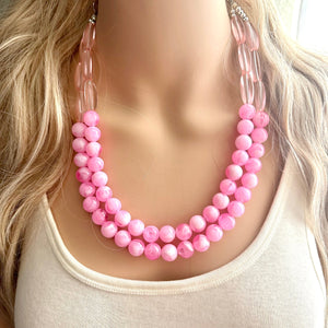 Shades of Pink & Gold Double Layer statement necklace with tan accents, Chunky Jewelry Wedding bridesmaid painted beads jewelry