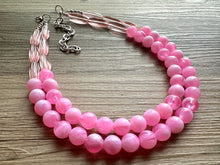 Load image into Gallery viewer, Shades of Pink &amp; Gold Double Layer statement necklace with tan accents, Chunky Jewelry Wedding bridesmaid painted beads jewelry