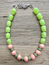 Load image into Gallery viewer, Pink &amp; Green Color Block Ombré Chunky Statement Necklace, Big beaded jewelry, Single Strand Statement Necklace, mint blush baby pink jewelry