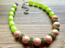Load image into Gallery viewer, Pink &amp; Green Color Block Ombré Chunky Statement Necklace, Big beaded jewelry, Single Strand Statement Necklace, mint blush baby pink jewelry