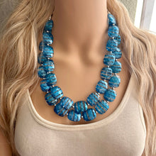 Load image into Gallery viewer, Blue ombré Necklace, Double strand jewelry, big beaded chunky statement royal blue denim white, blue ombre, blue bridesmaid, blue jewelry