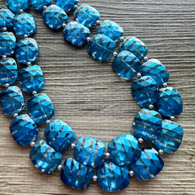 Load image into Gallery viewer, Blue ombré Necklace, Double strand jewelry, big beaded chunky statement royal blue denim white, blue ombre, blue bridesmaid, blue jewelry