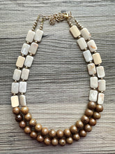 Load image into Gallery viewer, 2 Strand Wood &amp; Tan Beaded Necklace, brown Jewelry Chunky statement necklace, big beaded necklace jewelry, natural smooth wood