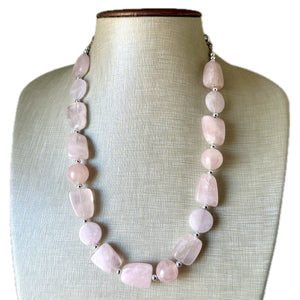 Vintage Rose Quartz Necklace, single Strand Statement Jewelry, rhinestone necklace, layering bridesmaid, everyday crystal jewelry gold