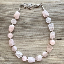 Load image into Gallery viewer, Vintage Rose Quartz Necklace, single Strand Statement Jewelry, rhinestone necklace, layering bridesmaid, everyday crystal jewelry gold