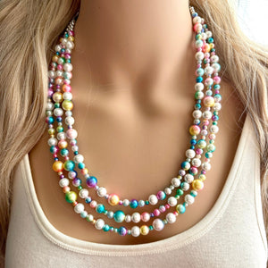 Cotton Candy Clouds Necklace, Chunky Statement Jewelry, Bib Necklace Pearl Necklace colorful Bubble Beaded Jewelry, white wedding ombre