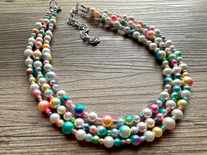 Cotton Candy Clouds Necklace, Chunky Statement Jewelry, Bib Necklace Pearl Necklace colorful Bubble Beaded Jewelry, white wedding ombre