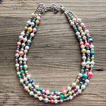 Load image into Gallery viewer, Cotton Candy Clouds Necklace, Chunky Statement Jewelry, Bib Necklace Pearl Necklace colorful Bubble Beaded Jewelry, white wedding ombre