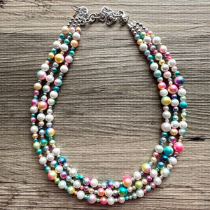 Cotton Candy Clouds Necklace, Chunky Statement Jewelry, Bib Necklace Pearl Necklace colorful Bubble Beaded Jewelry, white wedding ombre