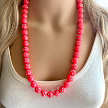 Load image into Gallery viewer, Neon Pink Long Statement Necklace, Chunky Jewelry Big Beaded jewelry, Single Strand Necklace, hot pink jewelry, rhinestone necklace silver