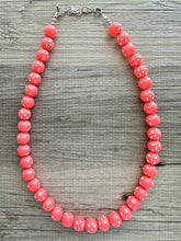 Load image into Gallery viewer, Neon Pink Long Statement Necklace, Chunky Jewelry Big Beaded jewelry, Single Strand Necklace, hot pink jewelry, rhinestone necklace silver