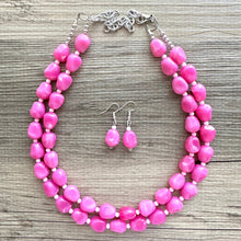 Load image into Gallery viewer, Pink Palms Statement jewelry, Chunky Beaded Necklace, blush Jewelry, Spring Jewelry Necklace, dark pink Necklace, double strand jelly bean