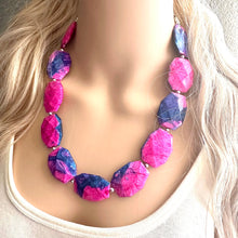 Load image into Gallery viewer, Gender Reveal Party Necklace, Pink and Blue Double Layer statement necklace, chunky bib necklace, party gift jewelry, baby shower necklace