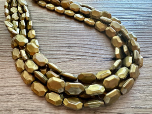 Metallic Olive Statement Necklace, Chunky 4 Strand Jewelry, dark green necklace, bib beaded collar green bead dark grass forest emerald