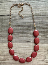 Load image into Gallery viewer, Mocha &amp; Gold Long Necklace, brown bead necklace, single strand bib necklace, neutral golden chain statement layering jewelry hazel coffee