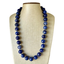 Load image into Gallery viewer, Long Dark Blue Chunky Statement Necklace, single strand necklace, blue necklace, navy blue necklace, royal blue wedding, bridesmaid gold